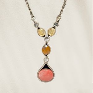 ✨Lia Sophia | silver tone necklace pink and yellow stone